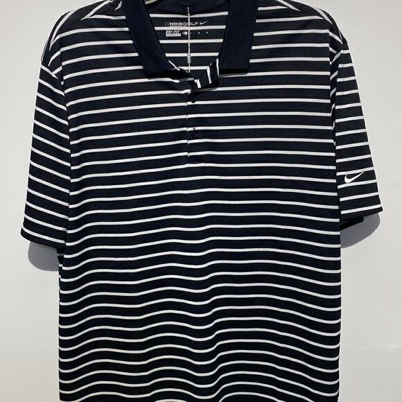 Nike Dri-Fit Men's Striped Victory Black White Golf Polo Shirt Large NWT - Picture 1 of 9